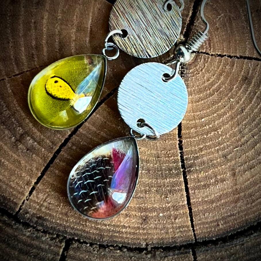Flower Mantis Wing Silver Earrings - 17.5x10.5mm