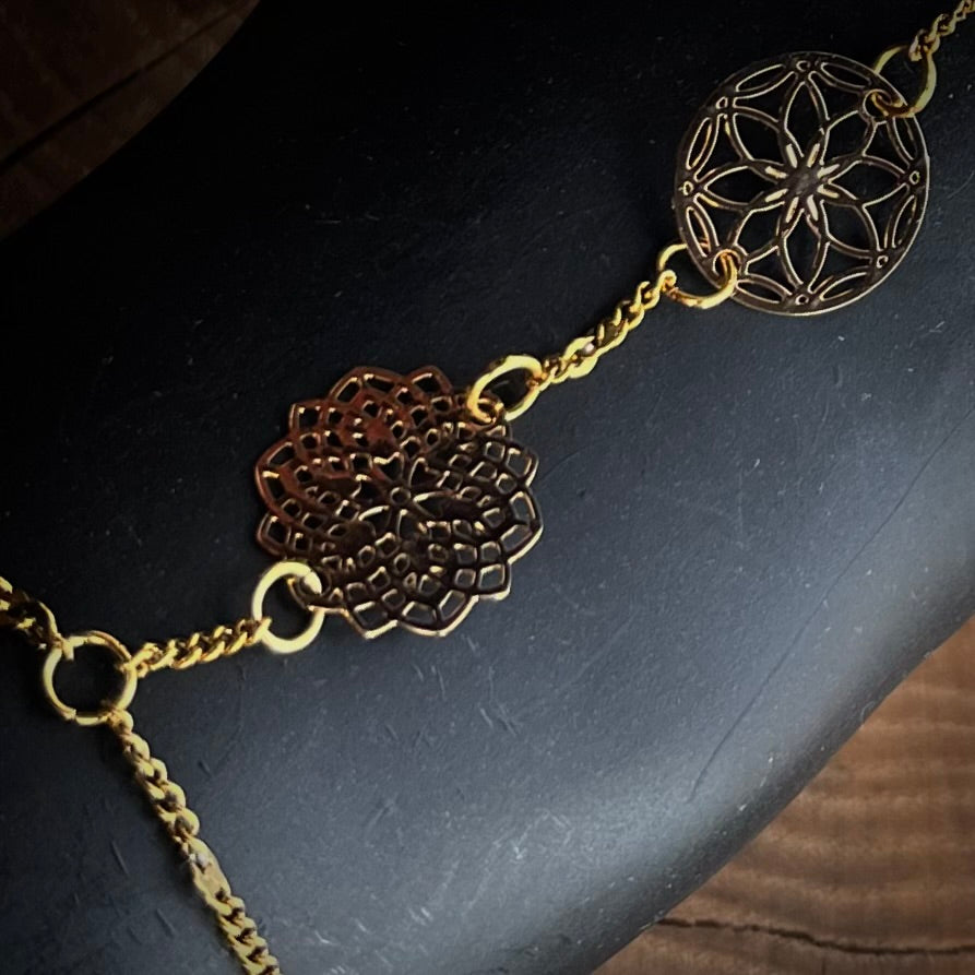 Stainless Steel 14k Gold-Plated Flower of Life HandChain