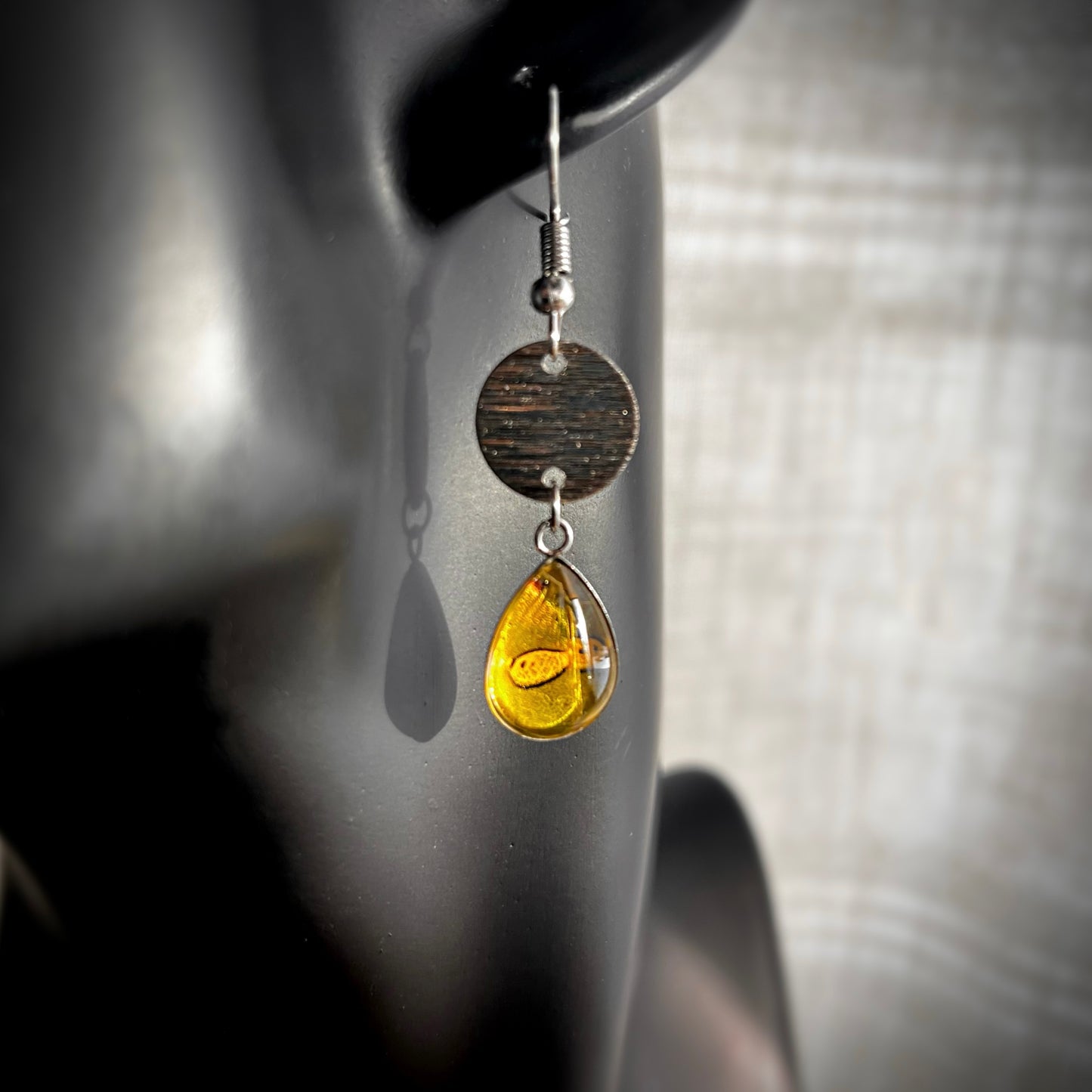 Flower Mantis Wing Silver Earrings - 17.5x10.5mm