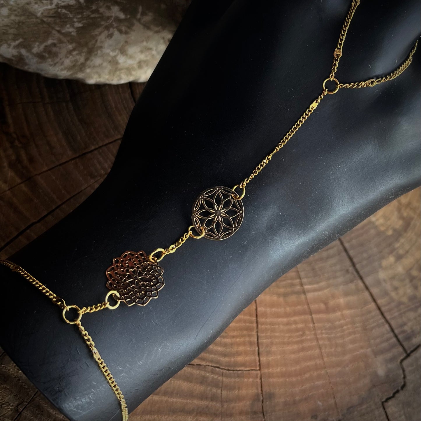 Stainless Steel 14k Gold-Plated Flower of Life HandChain