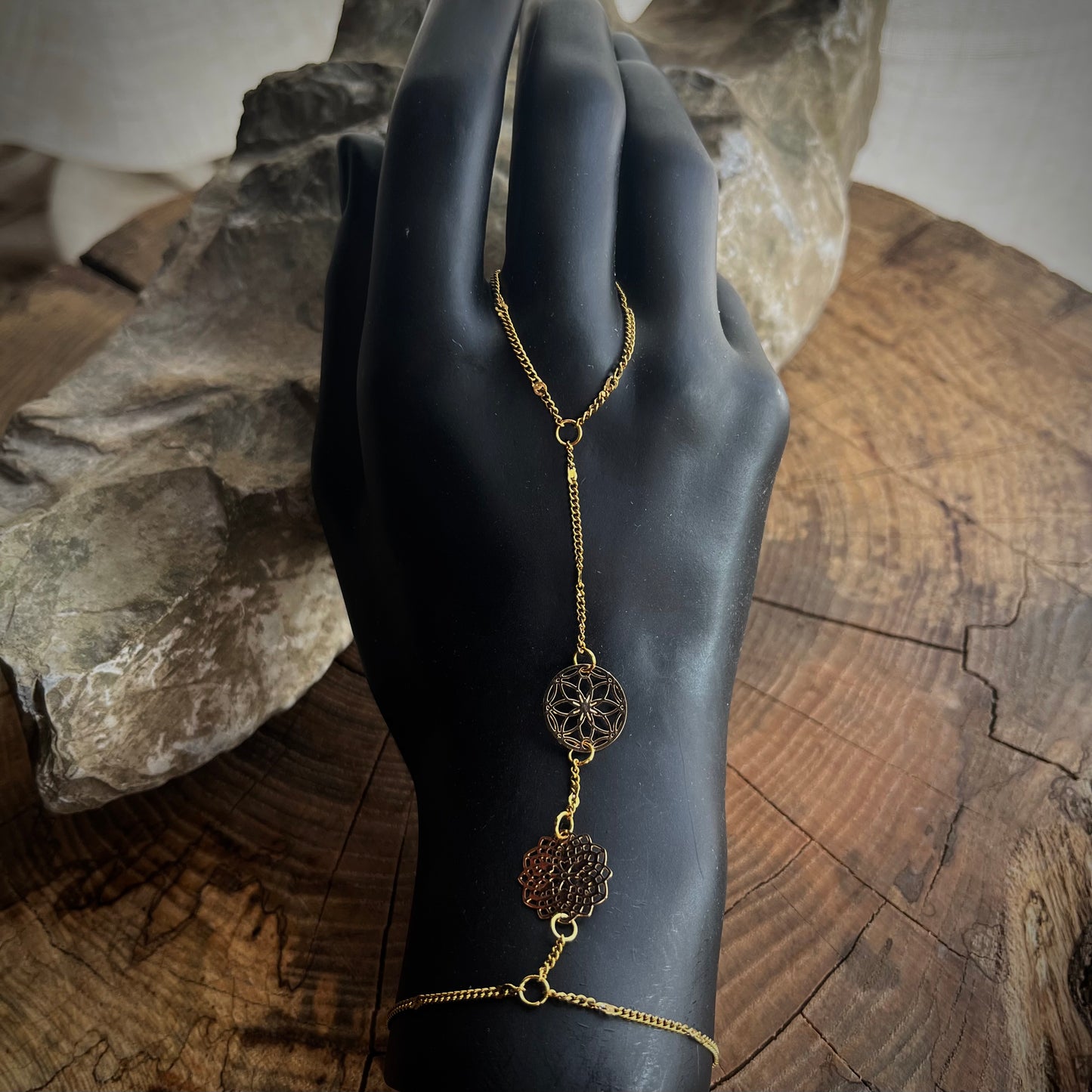 Stainless Steel 14k Gold-Plated Flower of Life HandChain