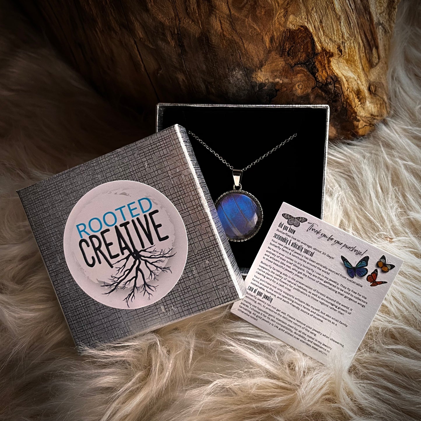 Blue Morpho Butterfly Wing Silver Necklace - 20mm
