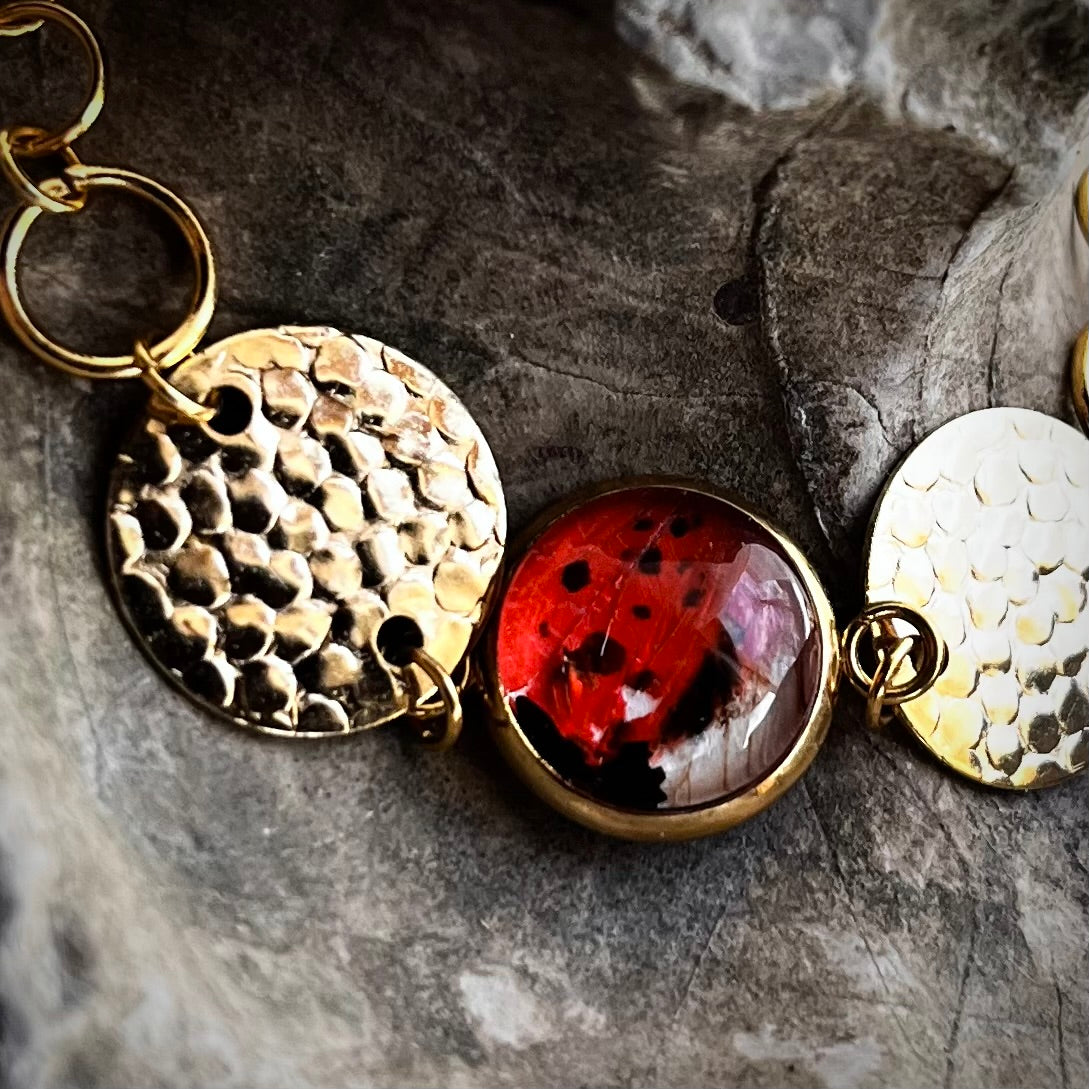 Lanternfly (Spotted Red) Inner Wing Gold Bracelet - 12mm
