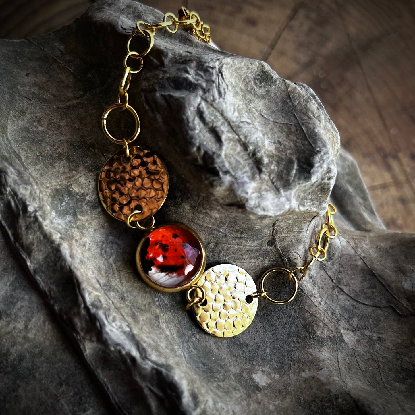 Lanternfly (Spotted Red) Inner Wing Gold Bracelet - 12mm