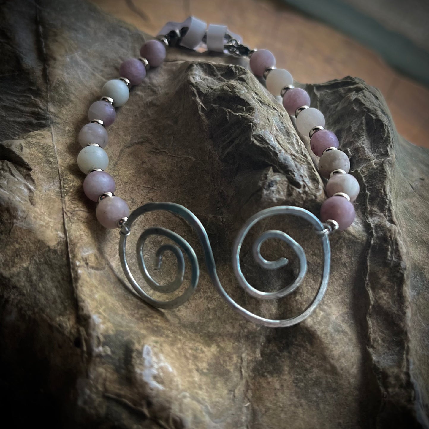 Genuine Raw Amethyst Double Spiral Bracelet