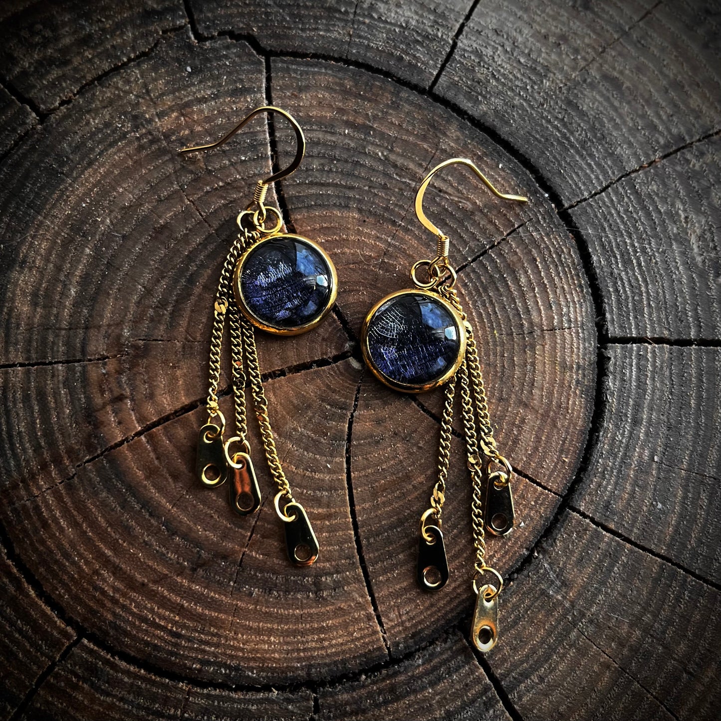 Euphea Variegata Verso Dragonfly Wing Gold Earrings - 12mm